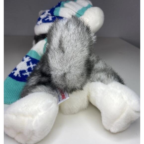 Aurora Flopsie Husky Wolf Plush 12” Blue Winter Hat Scarf Snowflake Vintage - Picture 8 of 14